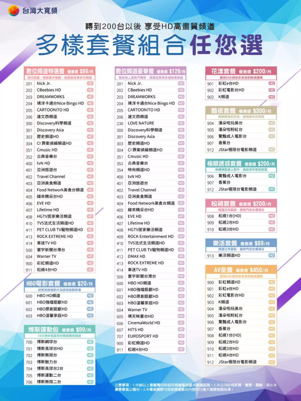 HD高畫質節目表